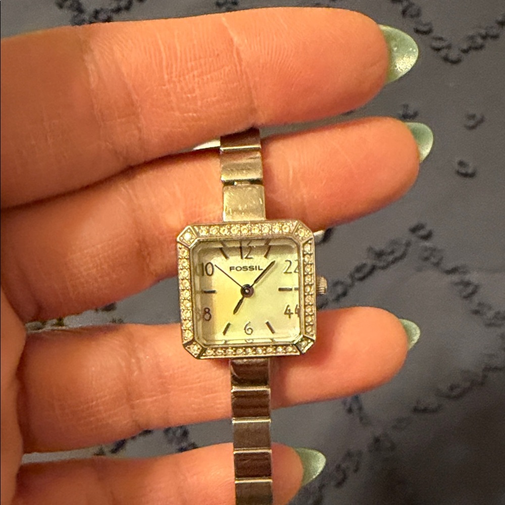 Fossil Women's Silver Square Watch with Crystal Bezel